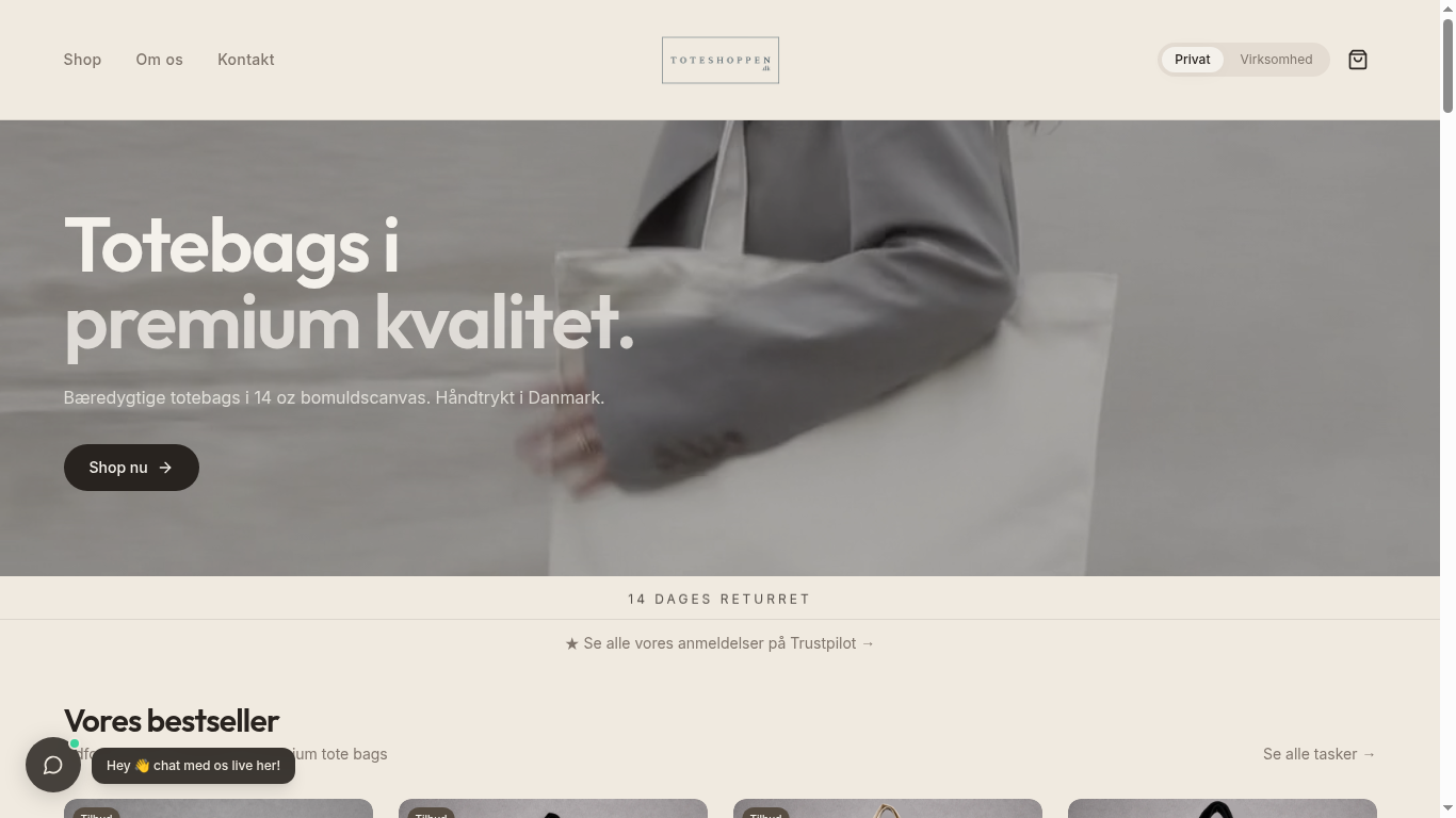Screenshot af ToteShoppen.dk